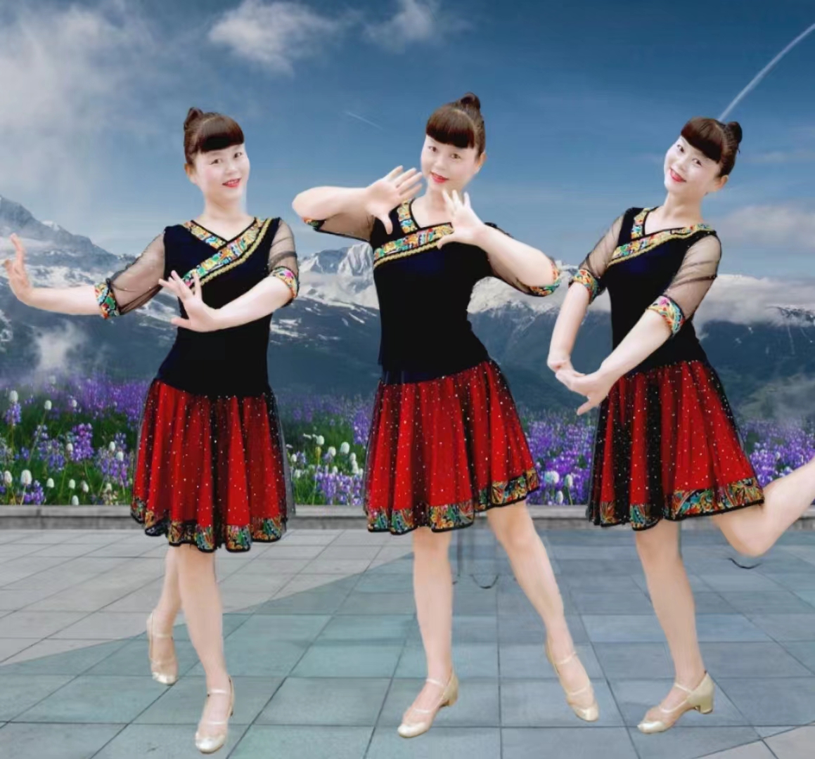 吉美《约会》同款服装夏季中老年广场舞民族风莫代尔舞蹈裙两件套