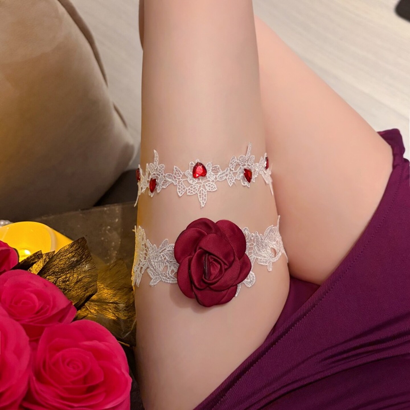 古风玫瑰花颈链腿环套装脖环项圈