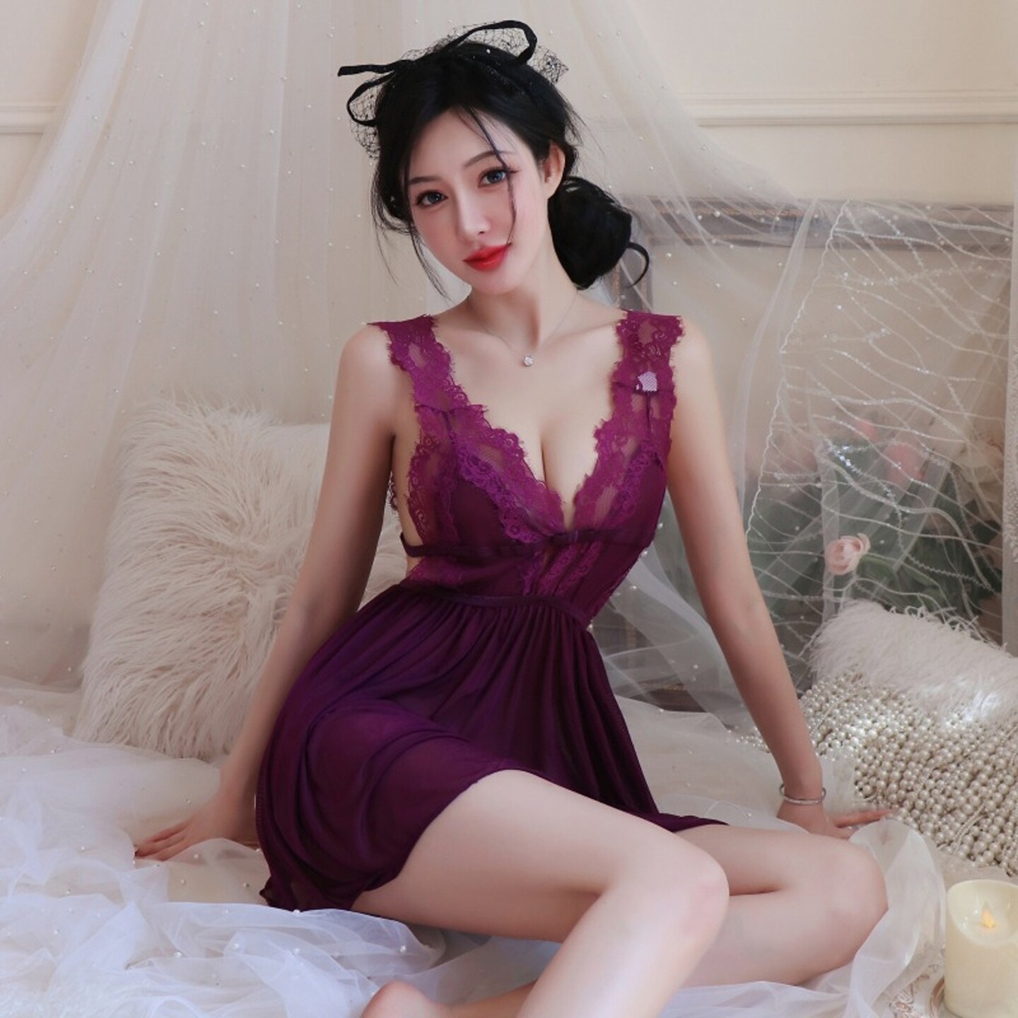 性感睡衣诱惑深v露背开叉吊带裙