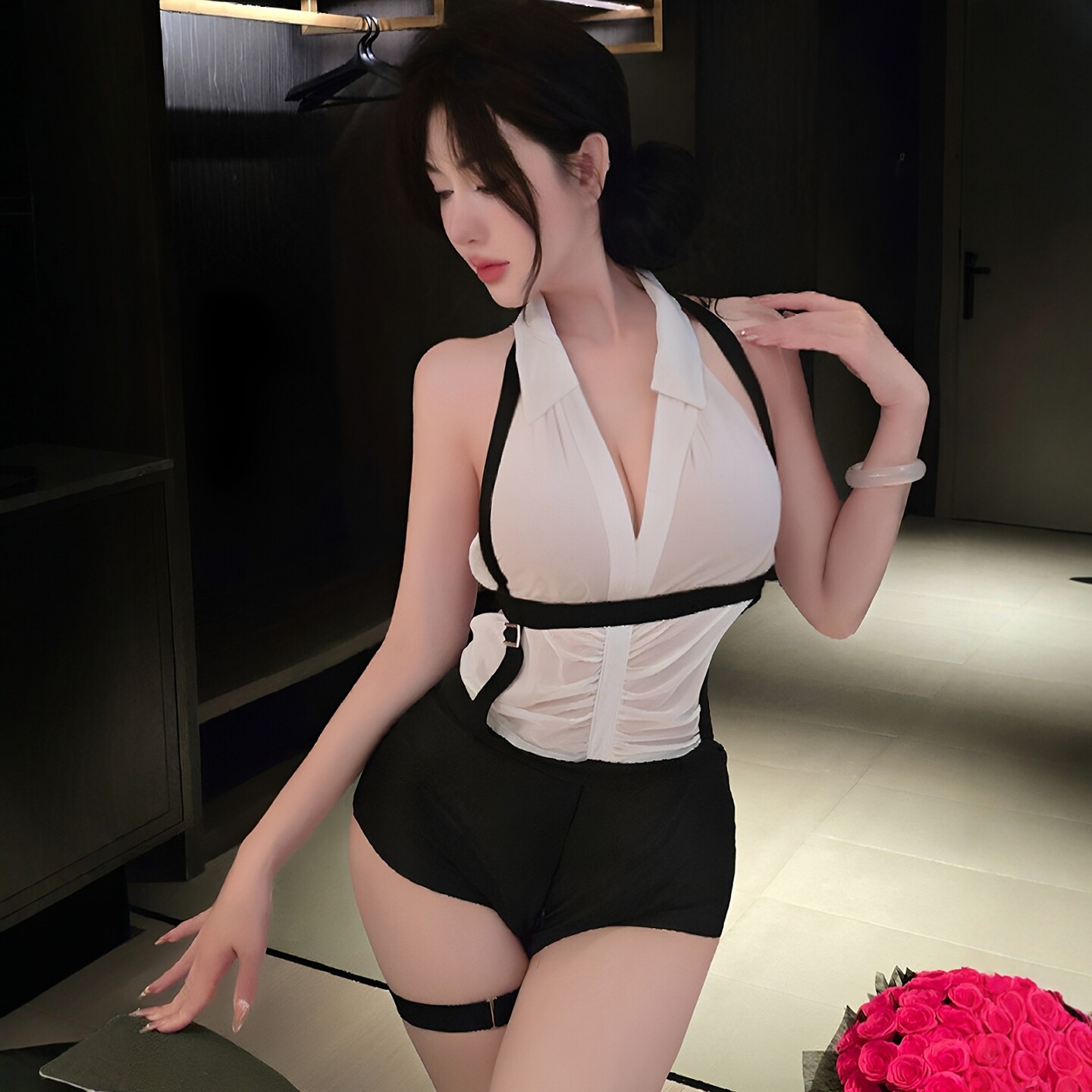 性感深V秘书制服OL包臀连体睡衣