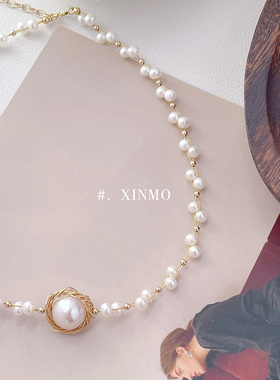 法式复古编织珍珠项链 鸟巢 美国进口14k 宫廷风 浪漫 仙女 公主