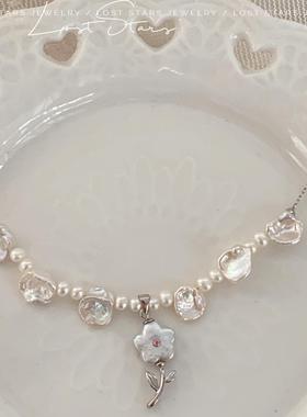 花与天然花瓣珍珠项链