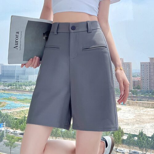 西装短裤女夏季薄款高腰显瘦宽松大码五分直筒裤休闲冰丝阔腿裤女