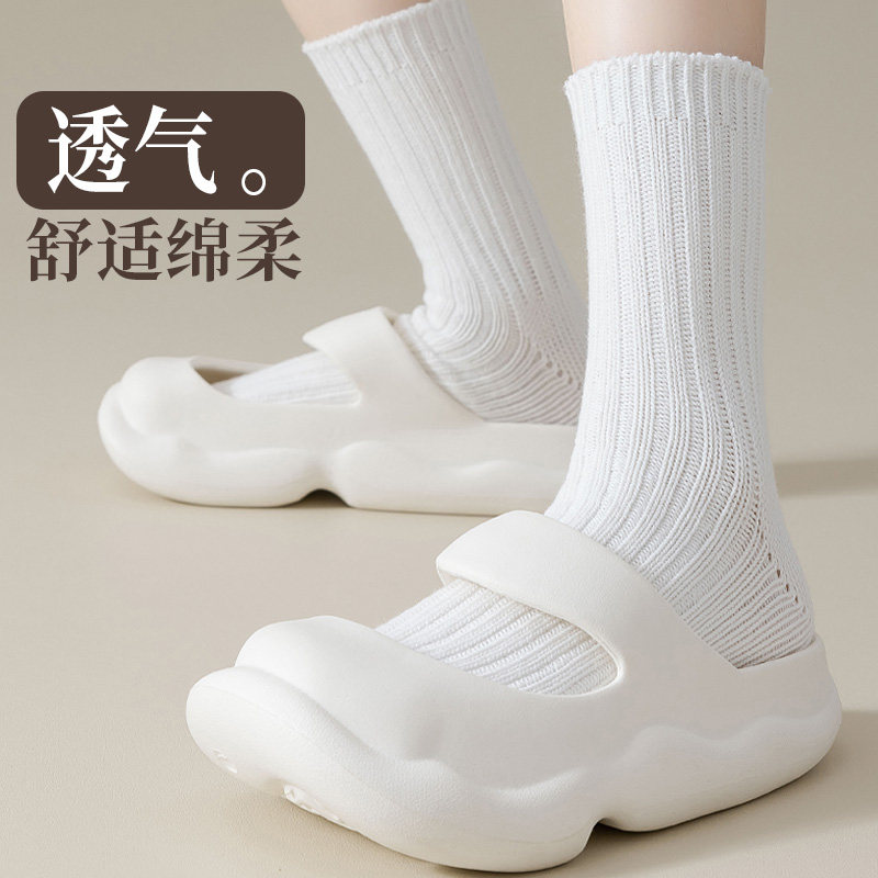 中长款春秋薄款堆堆棉袜女白色中大童学生校服娃子搭配凉鞋小皮鞋