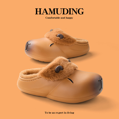 可爱卡皮巴拉防水棉拖鞋冬季女居家保暖加绒厚底防滑2025新款拖鞋