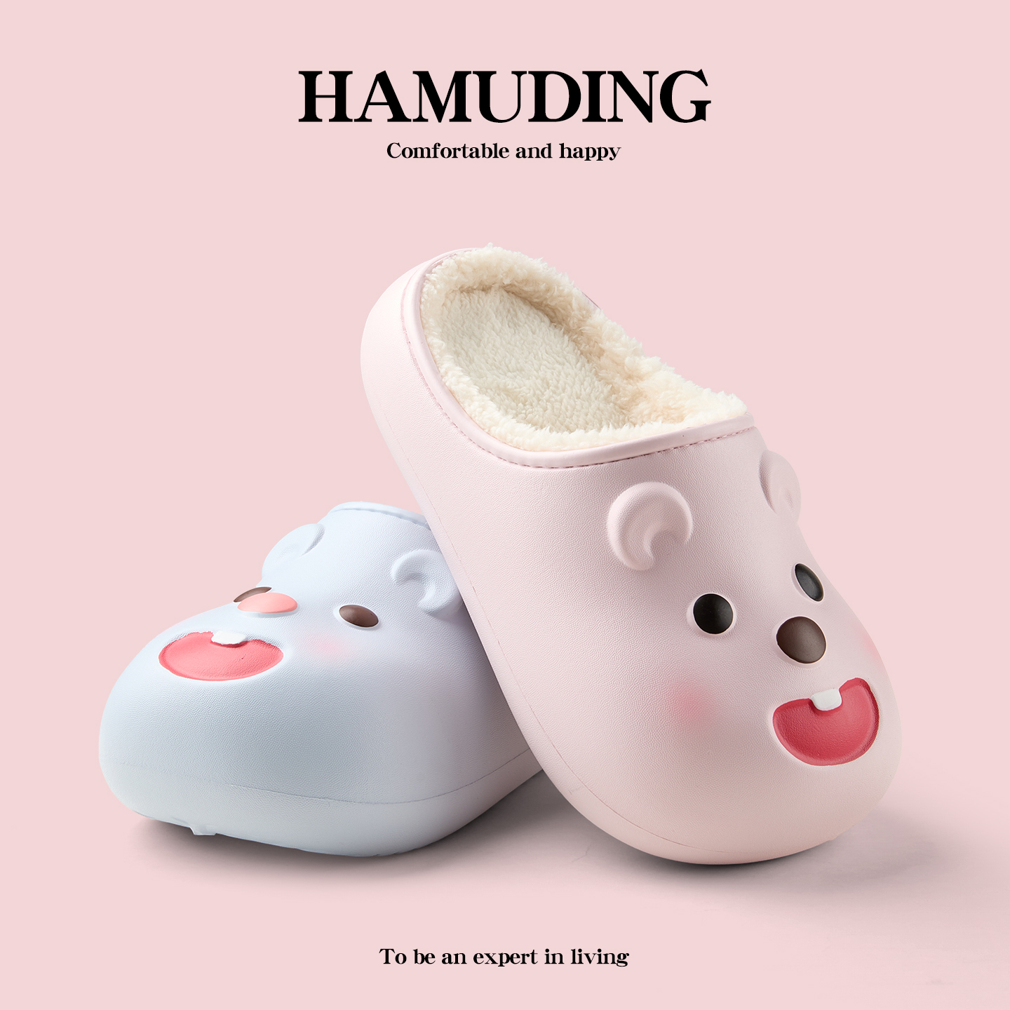 可爱防水棉拖鞋2025新款女冬季室内居家保暖防滑少女心舒适毛毛鞋