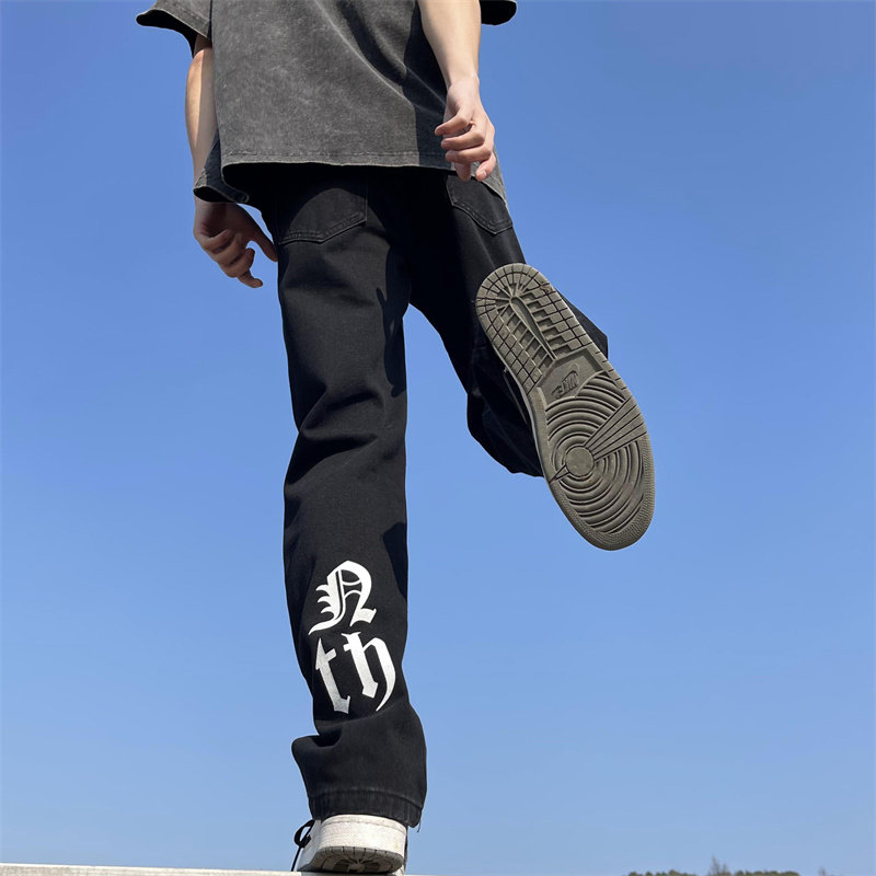 2025春季新款！宽松直筒印花牛仔裤809B-D32-P55控68,男装牛仔裤,星座809B（原星座805）