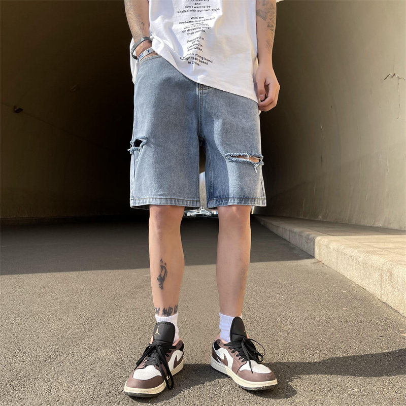 2025夏季新款！宽松直筒破洞牛仔五分裤809B-DK21-P45控58,男装牛仔裤,星座809B（原星座805）