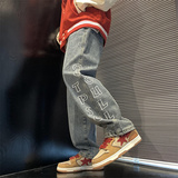 2025秋季新款！宽松阔腿牛仔裤刺绣裤子805-KZ98-P55控68，男装牛仔裤，星座809B（原星座805）