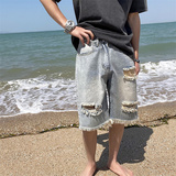 2025夏季新款！宽松直筒破洞牛仔五分裤809B-C107-P45控58，男装牛仔裤，星座809B（原星座805）