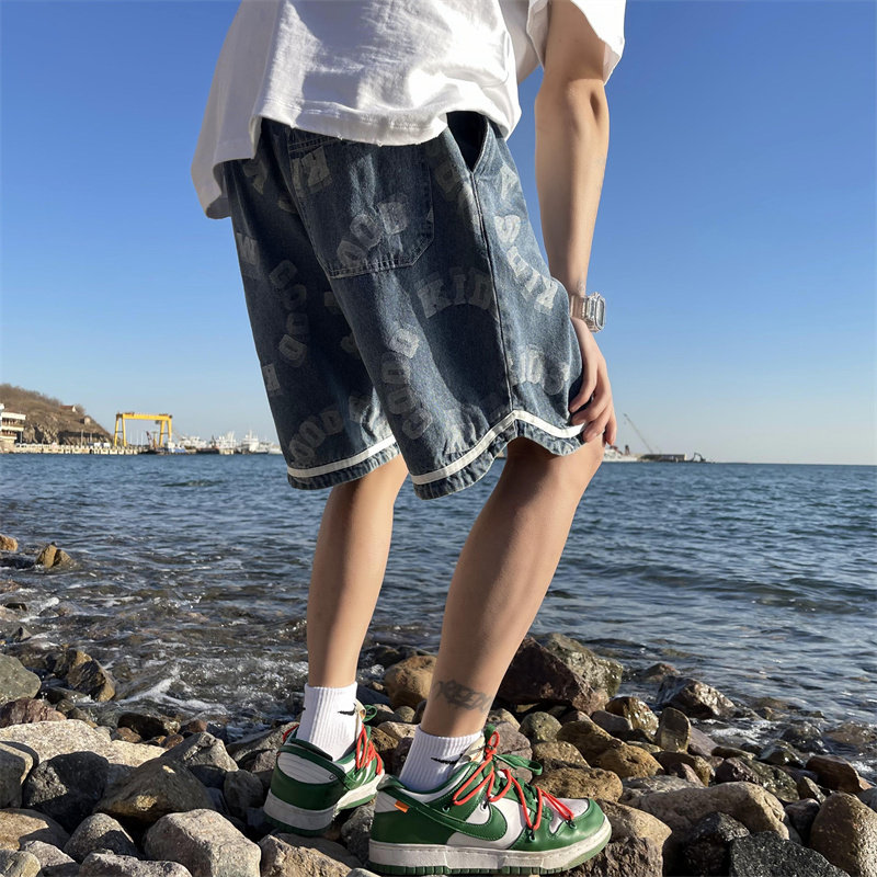 2025夏季新款！宽松直筒刺绣五分牛仔短裤809B-DK09-P45控58,男装牛仔裤,星座809B（原星座805）