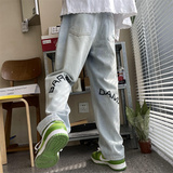 2025春季新款原创设计刺绣印花破洞直筒牛仔805-D05-P55控68，男装休闲裤，星座809B（原星座805）