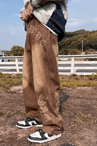 秋季新款！宽松直筒牛仔裤高街刺绣长裤 805-KZ82-P55 控68图片