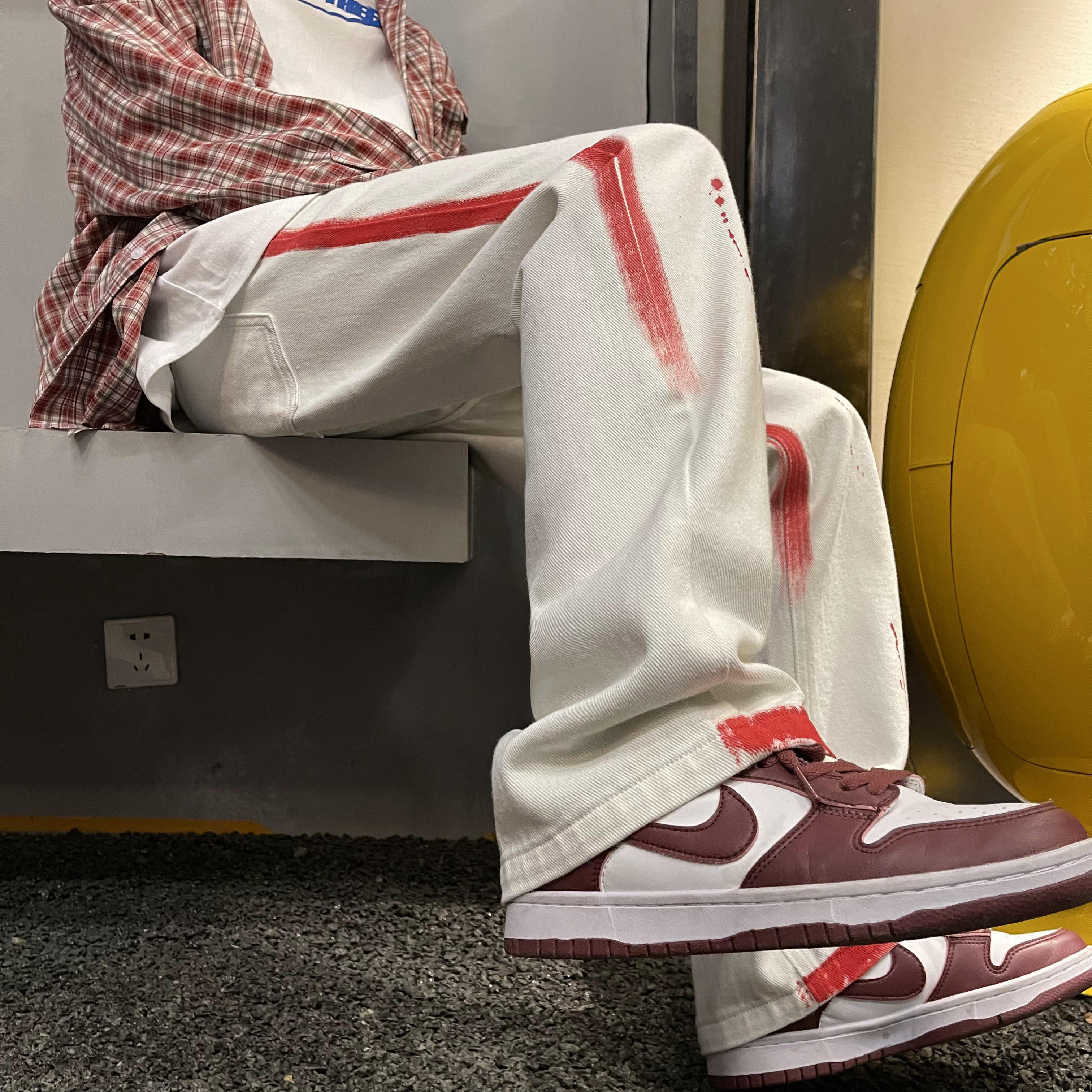 2025春季新款喷漆泼墨宽松直筒牛仔裤805-D19-P55控68，男装牛仔裤，星座809B（原星座805）