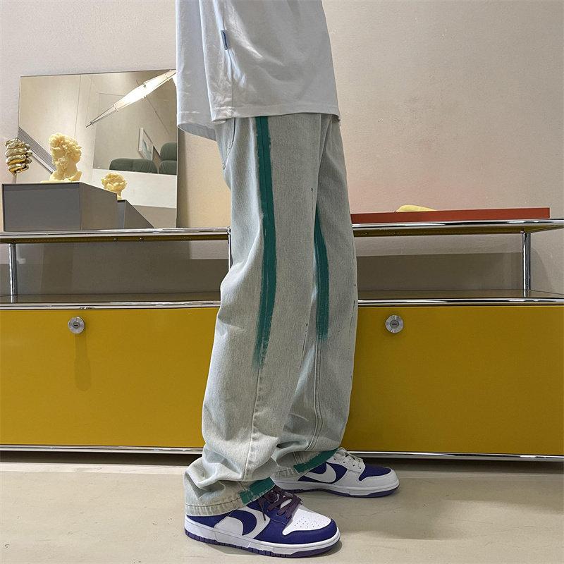 2025春季新款喷漆泼墨宽松直筒牛仔裤805-D19-P55控68,男装牛仔裤,星座809B（原星座805）
