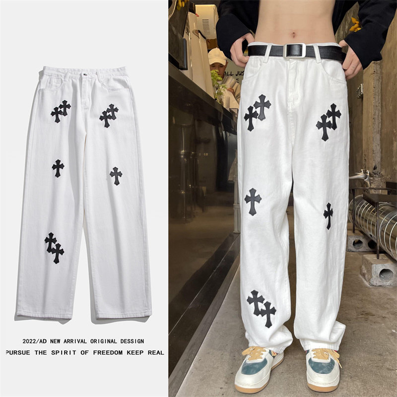2025春季新款宽松直筒十字架中性牛仔裤XZ805-AE35-P55控68，男装牛仔裤，星座809B（原星座805）