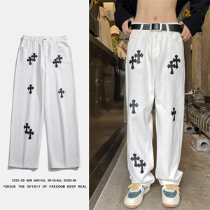 2025春季新款 宽松 直筒 十字架 中性牛仔裤 XZ805-AE35-P55控68，男装牛仔裤，星座809B（原星座805）