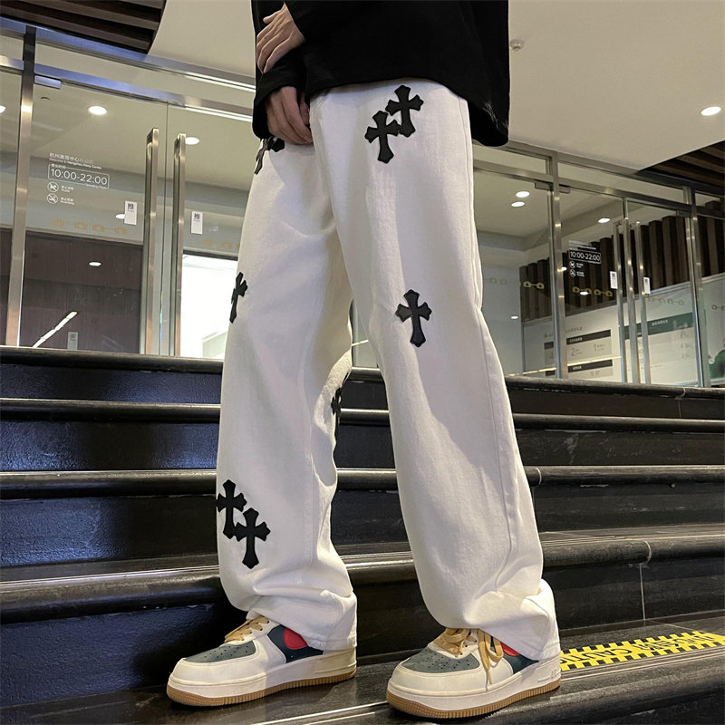 2025春季新款宽松直筒十字架中性牛仔裤XZ805-AE35-P55控68，男装牛仔裤，星座809B（原星座805）
