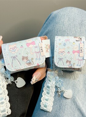 皮质翻盖蓝色蝴蝶结猫咪适用freebuds clip保护套华为4i/5i/6i耳机壳蓝牙pro2壳