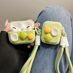ins抹茶绿简约立体几何适用苹果2代3代4代耳机壳蓝牙无线airpods pro保护套