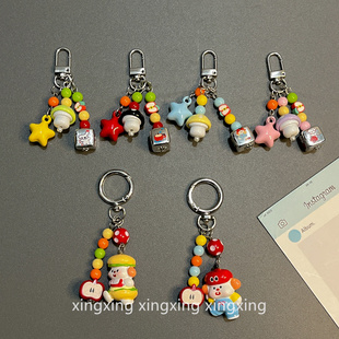 可爱蘑菇苹果卡通小人物airpods耳机壳链条手机链钥匙扣包包挂饰
