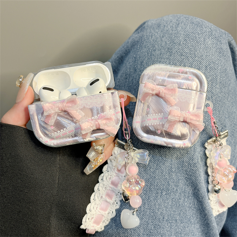 适用airpods保护套羽纱蝴蝶结