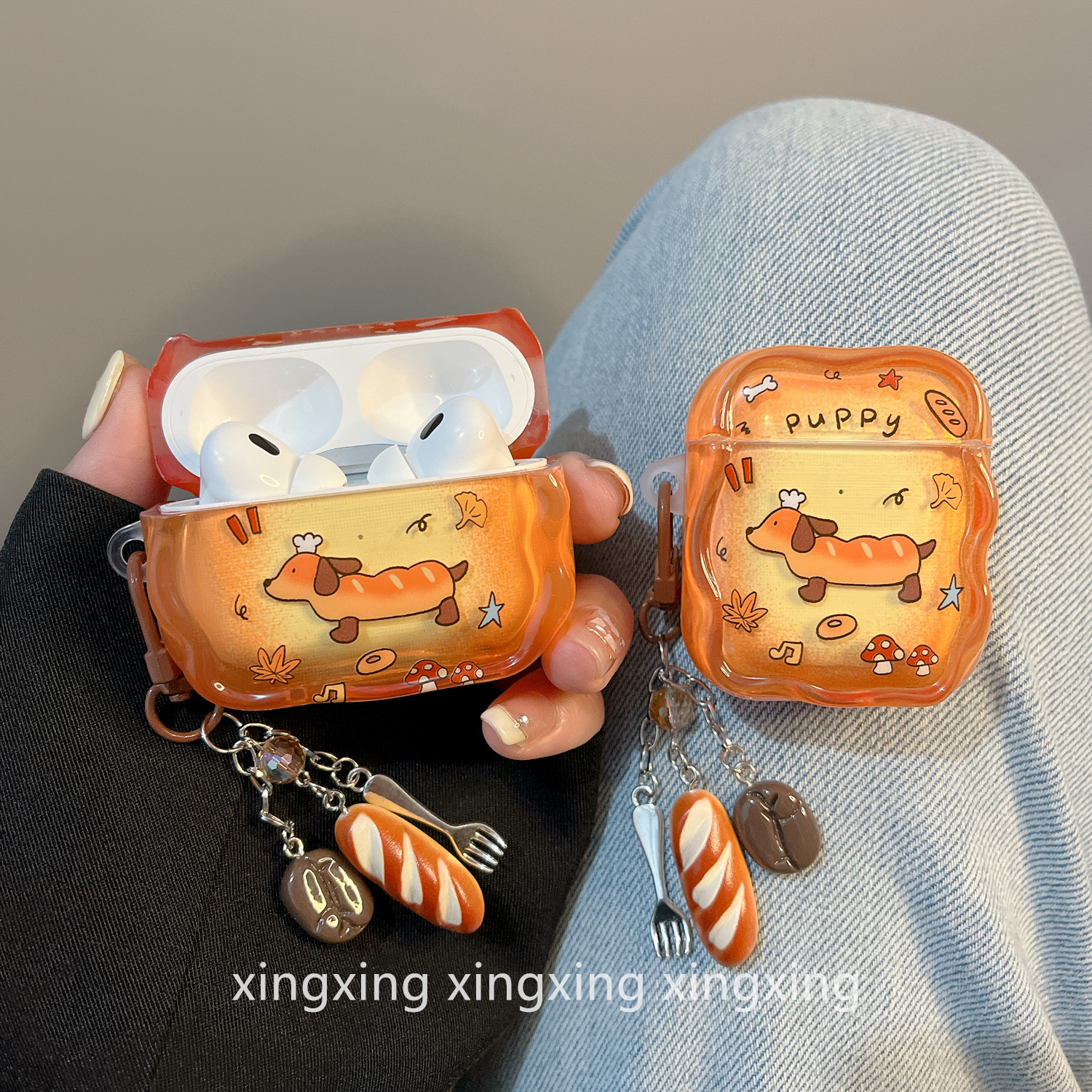 适用airpods保护套面包腊肠狗