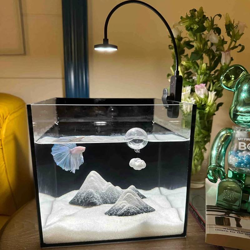 小鱼缸造景微景观泰国斗鱼创意雪山陶瓷假山摆件办公家具装饰