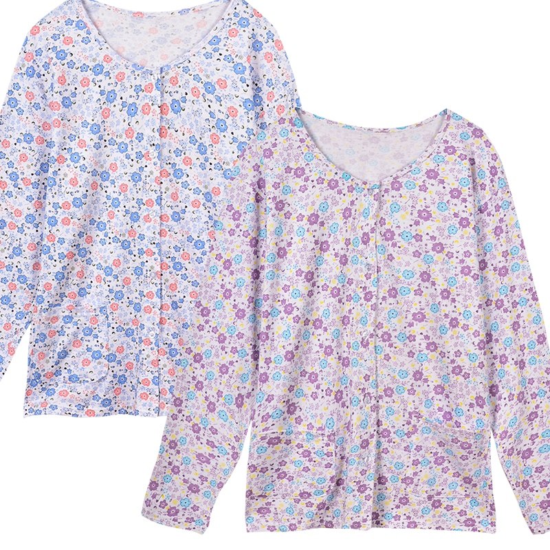 WOMENS COTTON LOOSE LONG-SLEEVED CARDIGAN COTTON MIDDLE-AGED AND ELDERLY PEOPLE PLUS-SIZE FATTENING PLACKET BOTTOMING AUTUMN COAT LINE COAT