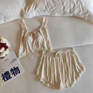 带胸垫莫代尔碎花睡衣女夏季新款吊带短裤甜美性感家居服两件套装