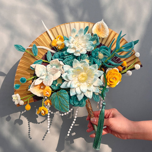 扭扭棒手工diy材料包折扇中国风母亲节手捧花束送朋友创意礼物