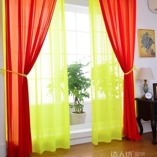 餐厅卧室飘窗泰式按摩馆红色鹅黄色透光透明雪纺纱帘酒红窗纱
