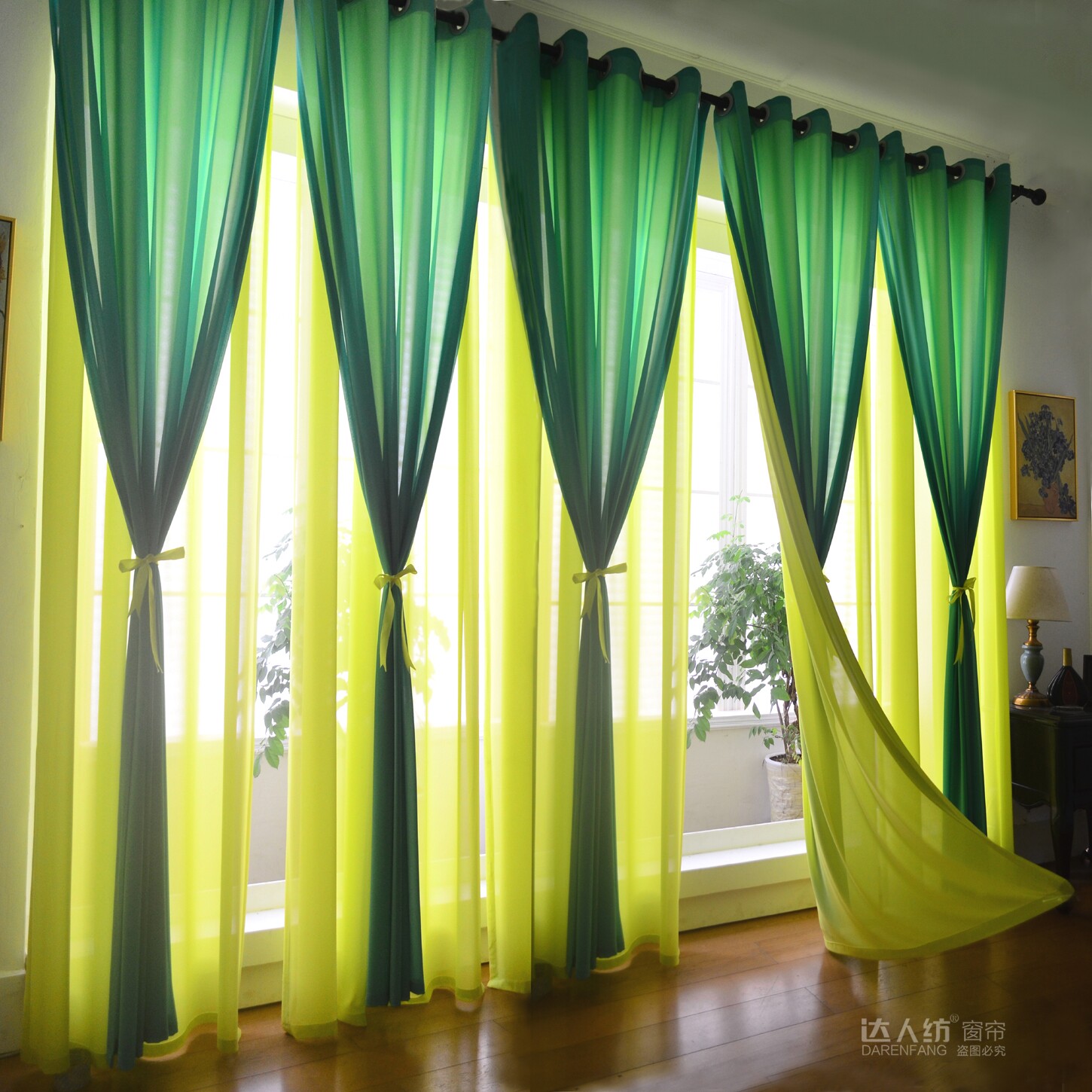 西式餐厅客厅阳台东南亚风情绿色泰式按摩店纱帘双层雪纺窗纱窗帘