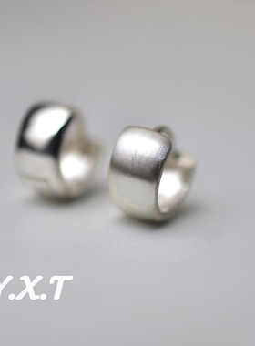 YXT 925纯银耳环男女个性简约光面哑光素银无电镀宽面小百搭日常