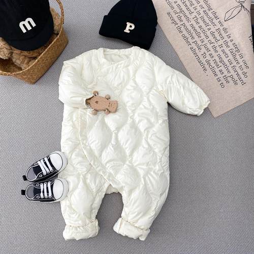 鸭绒婴儿羽绒服连体否单排扣冬季