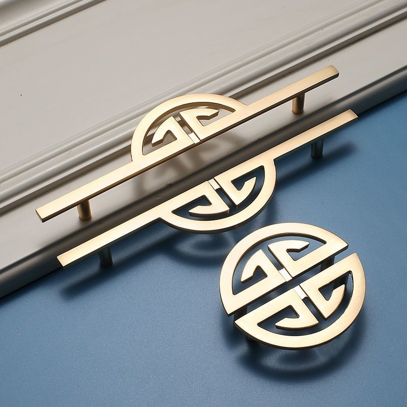 新中式拉手衣柜拉手黄铜色抽屉金色橱柜门拉手中国风镂空半圆把手