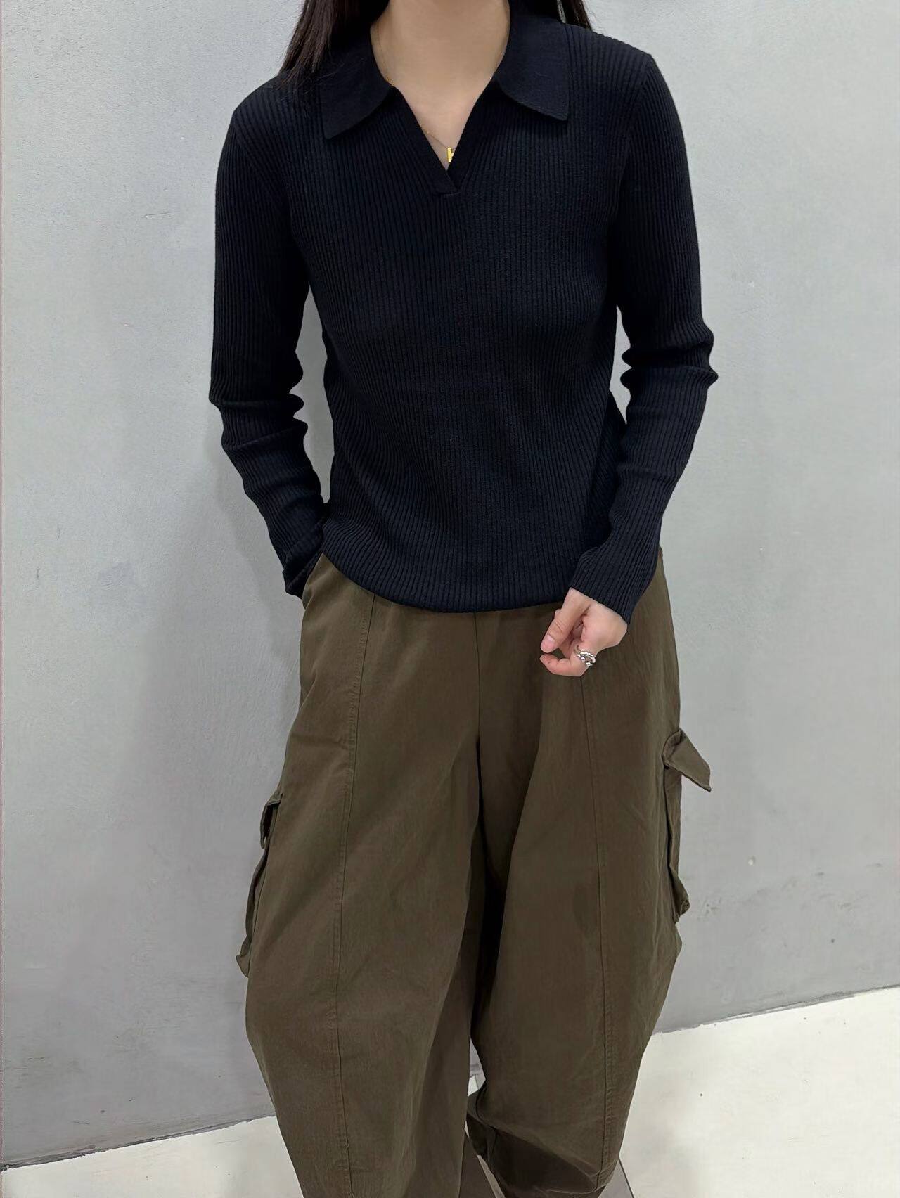 秋冬新款翻领领女针织衫修身气质内搭洋气休闲打底衫毛衣高弹纯色