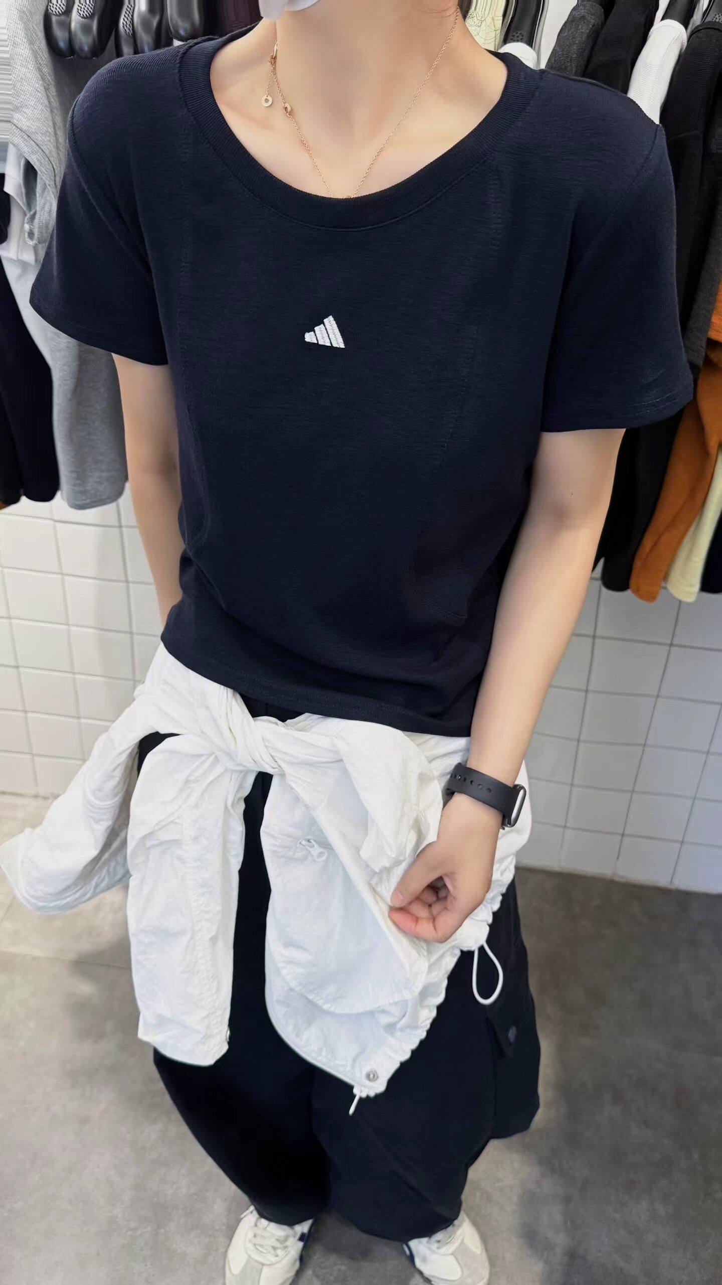 螺纹棉新款蚂蚁腰短袖锁骨领打底衫 方领T恤不规则女上衣棉t血