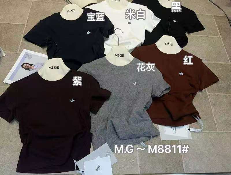 MG新款米格短款女上衣 秋季新款短袖高弹力圆领T恤纯色棉打底衫