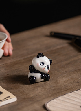 国宝陶瓷迷你可爱小熊猫创意家居办公桌面治愈小摆件盆景装饰配件
