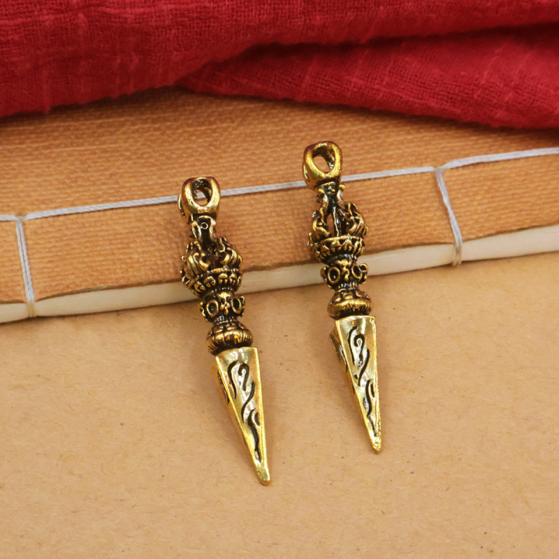 黄铜做旧金刚降魔杵密宗法器纯铜钥匙扣金色挂件汽车小挂饰配件