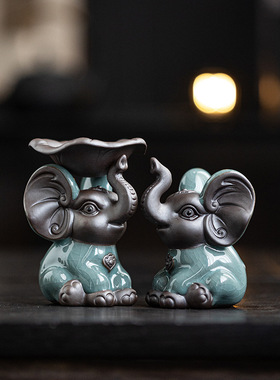 陶瓷大象茶宠摆件创意茶漏托支架精品可养茶玩茶台桌面装饰小配件