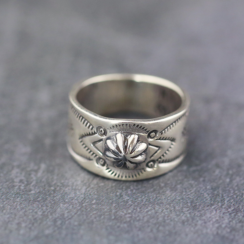 千叶 泰银日本匠人八瓣花戒指手工制作安风格925泰银戒指男开口戒
