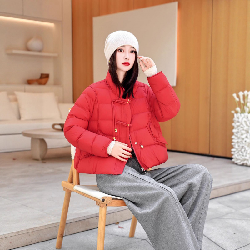 新中式连帽面包服短款羽绒服女2025韩版宽松秋冬季时尚白鸭绒外套