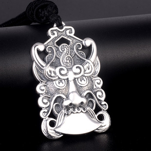 泰银睚眦吊坠汽车钥匙扣霸气个性复古银饰风水挂件项链坠银牌
