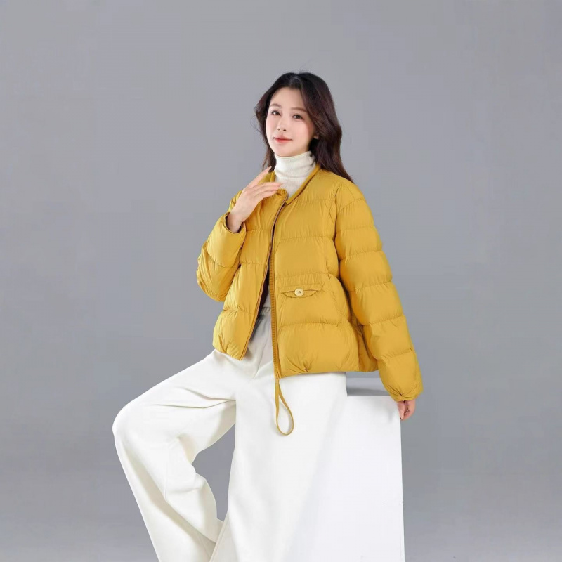 休闲羽绒服外套2025简约复古韩系圆领白鸭绒保暖百搭宽松休闲外套