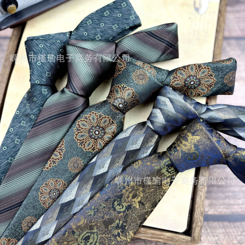 春色韩版复古绅士正装商务领带男士 8CM条纹绿色酒红花纹宴会婚礼