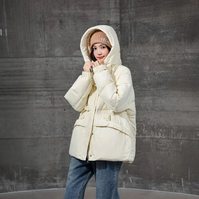 羽绒服女款高端女冬装中长款厚款2025新款白鹅绒连帽面包款外套