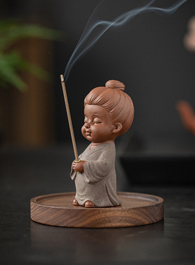 许愿小童子线香炉家用室内香插香座禅意小道士茶道桌面香薰炉摆件