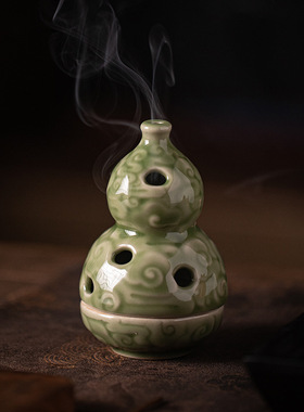 创意迷你葫芦陶瓷盘香炉家用室内檀香沉香香薰炉禅意茶室熏香摆件